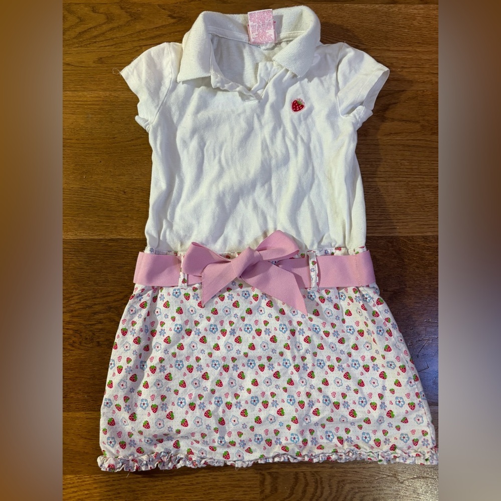 Vintage 2005 Strawberry Shortcake Girls Dress Sz 4/5 – Polo Top & Bow Skirt